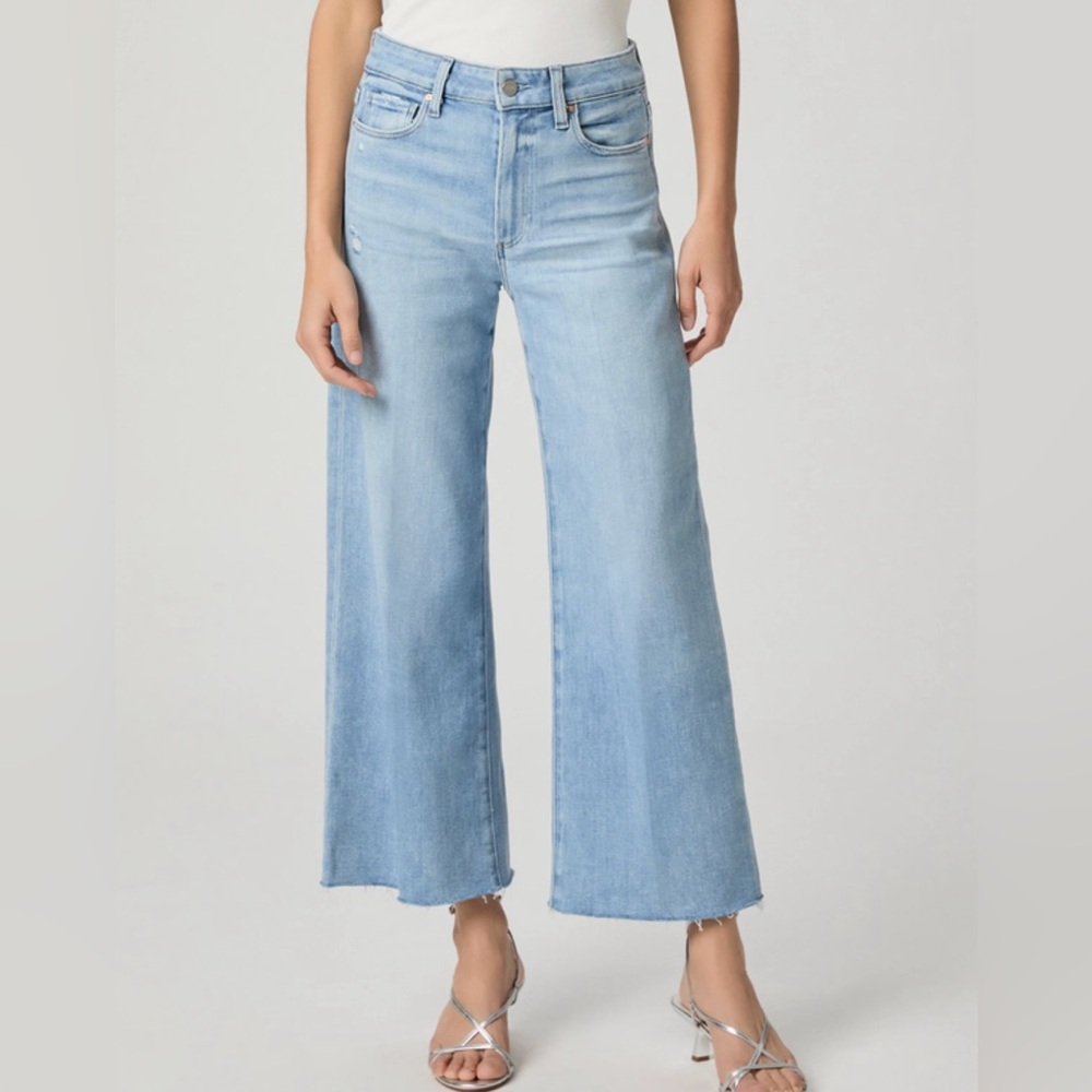 PAIGE Anessa Ankle Wide Leg Raw Hem Jeans Size 29 NWT “In Tune Distressed”